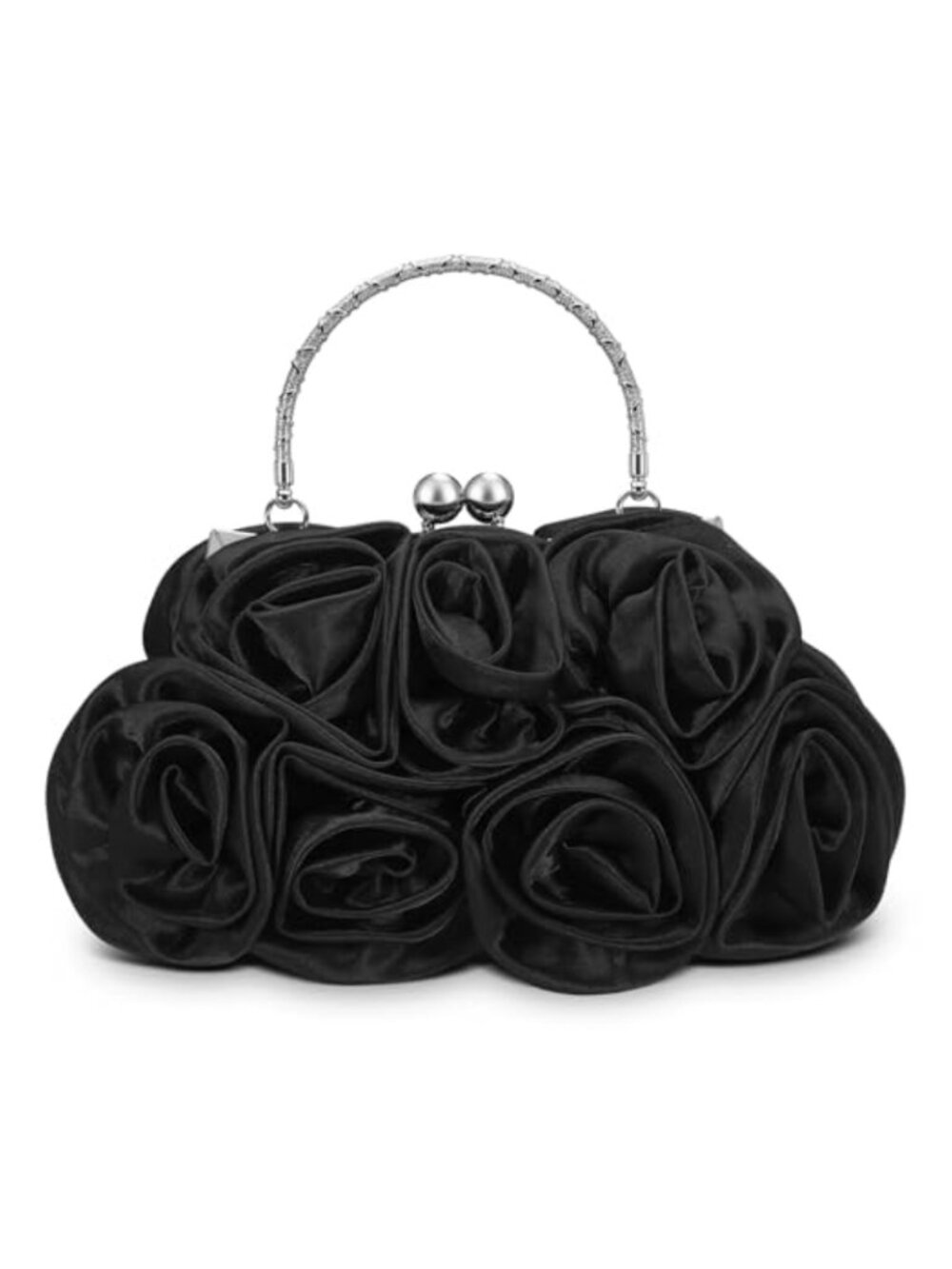 Satin Evening Clutch Purse 3D Floral Rose Formal Wedding Bag